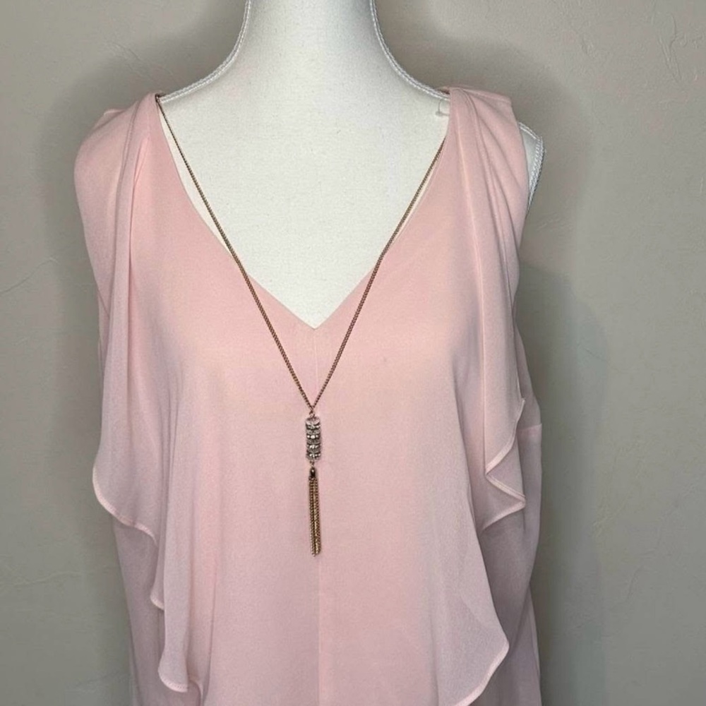 Pink Sleeveless Ruffle Blouse